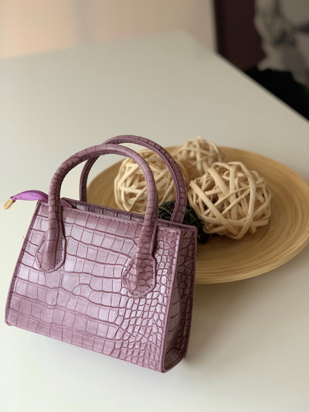 Purple Croc handle/ Cross Handbag